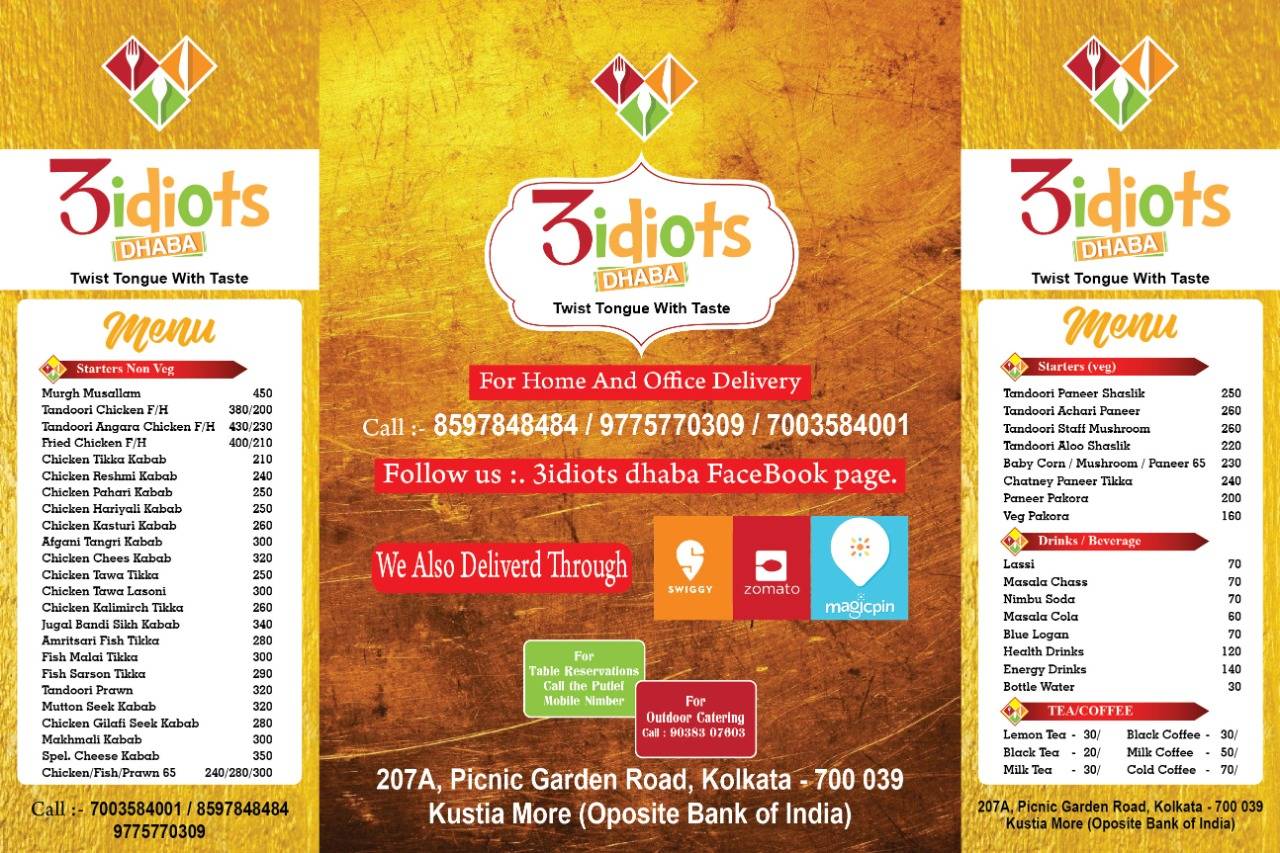 3 Idiots Dhaba menu