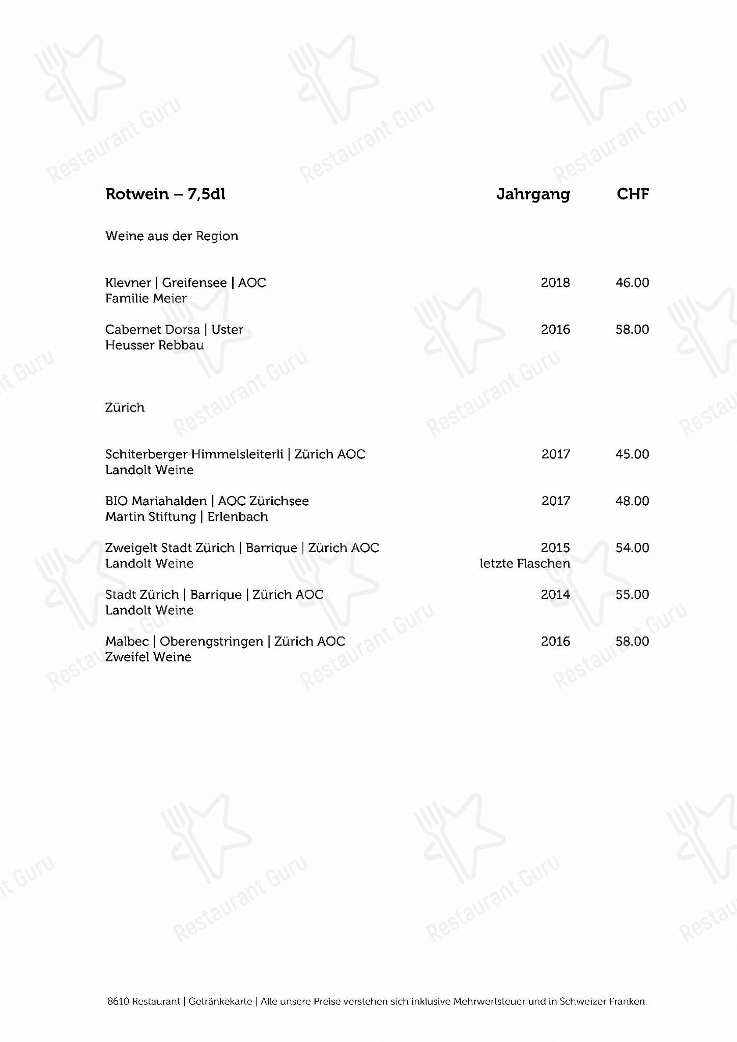 Menu di 8610 Restaurant - Крафт меню