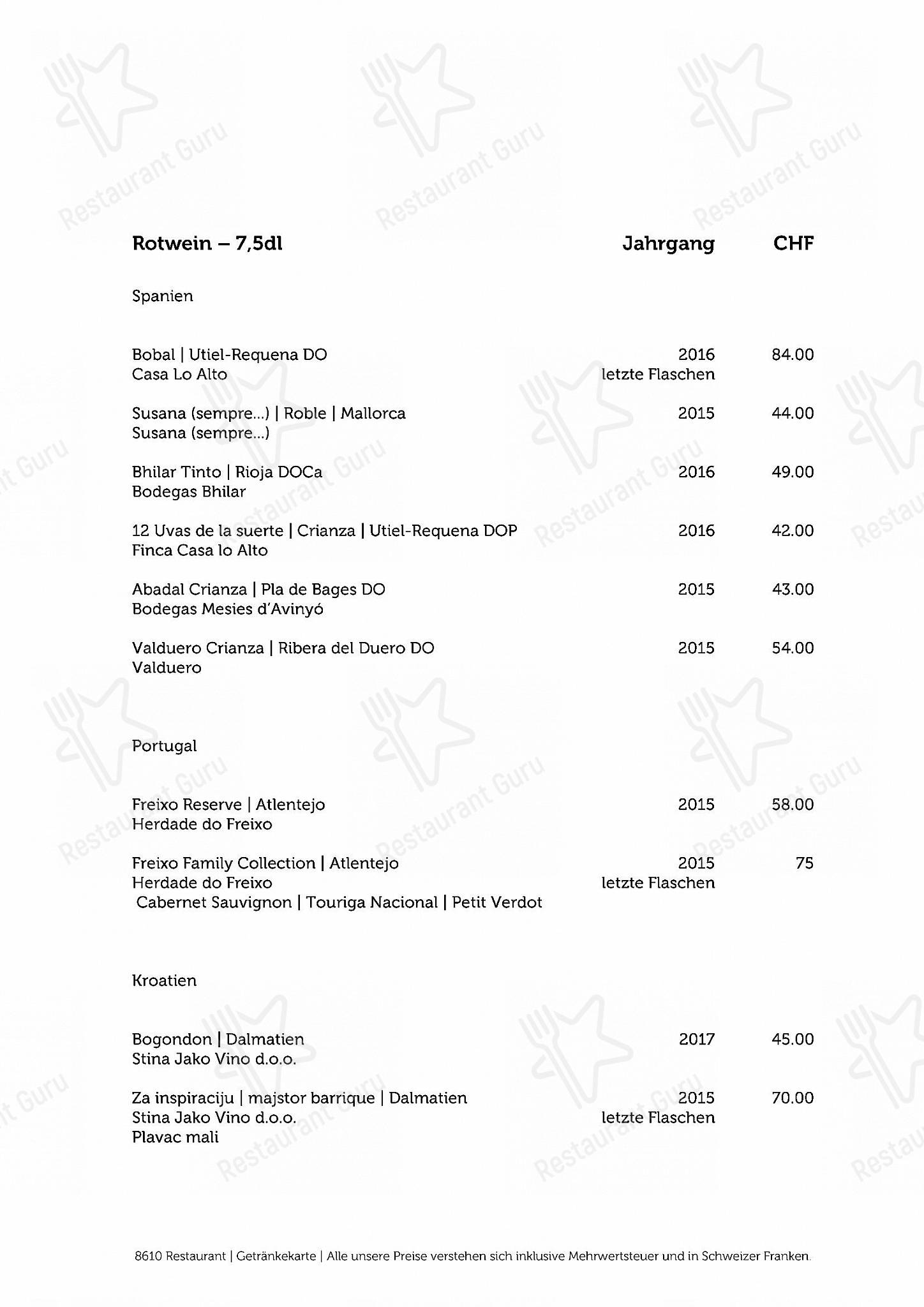 Крафт меню per 8610 Restaurant in Uster