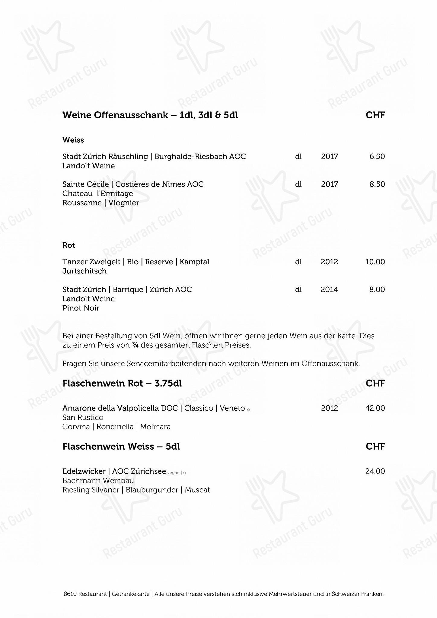 Крафт меню per 8610 Restaurant in Uster