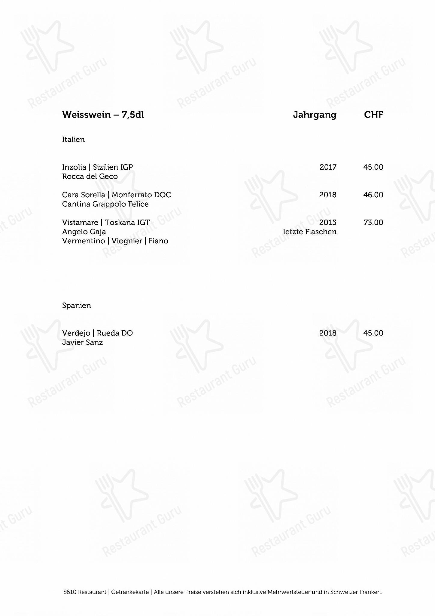 Крафт меню per 8610 Restaurant ristorante