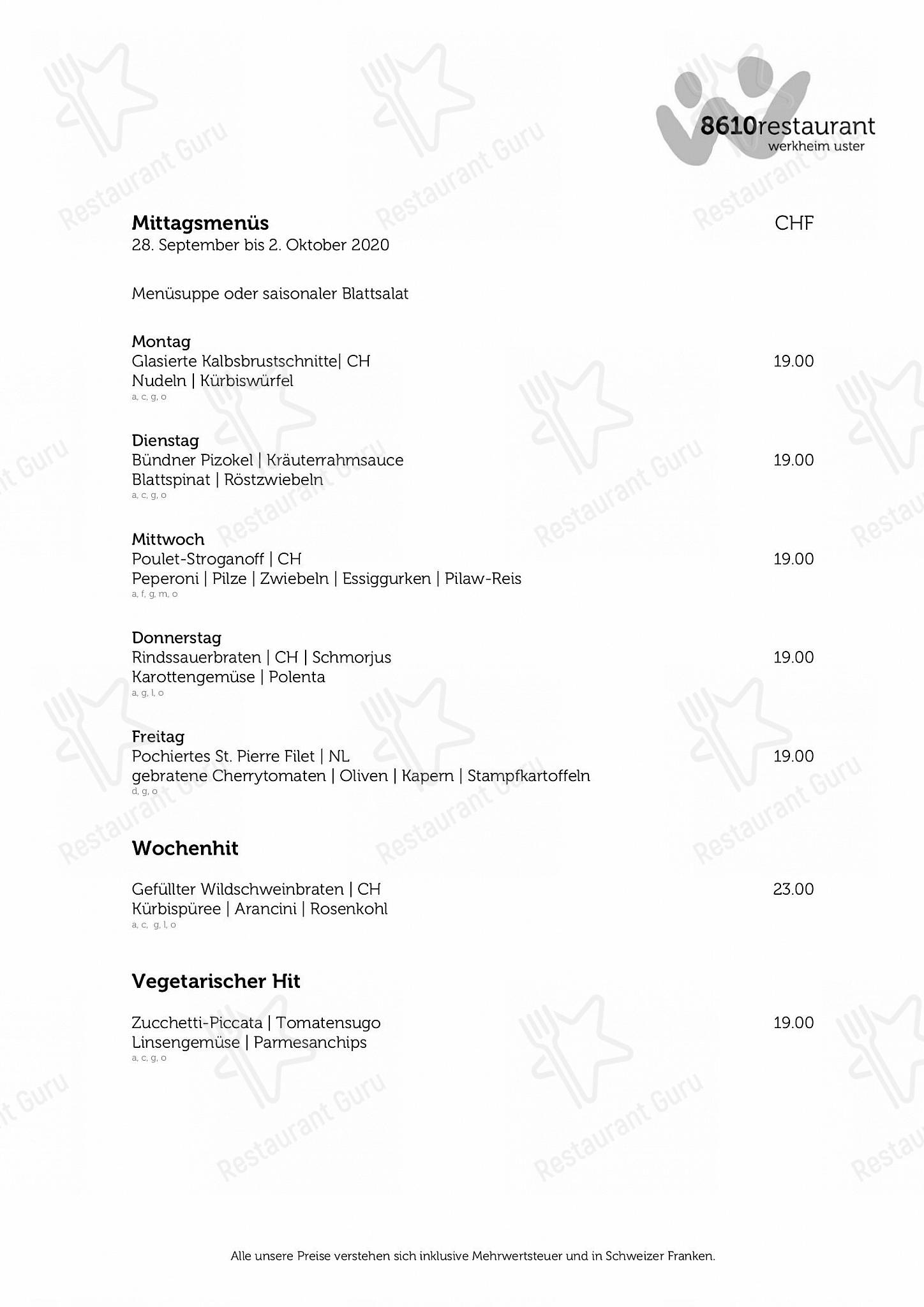 8610 Restaurant in Uster - Крафт меню