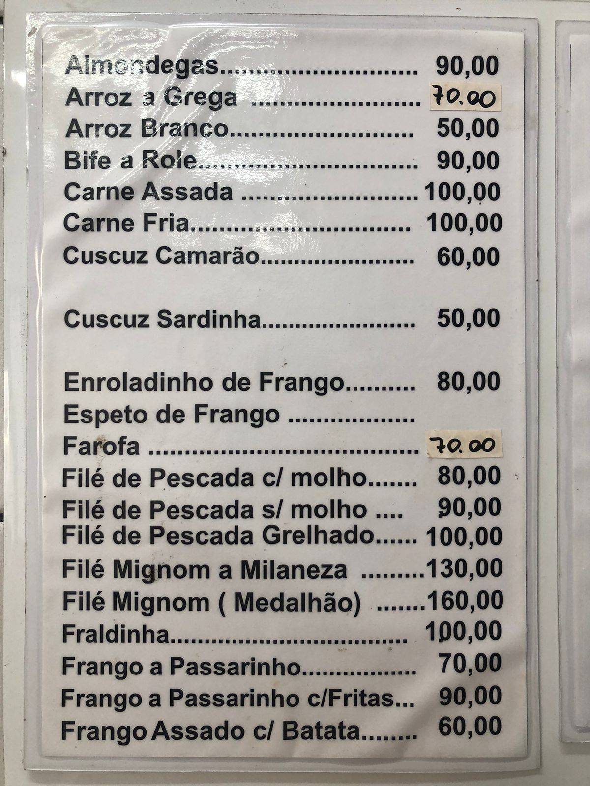 A Caçulinha cardápio