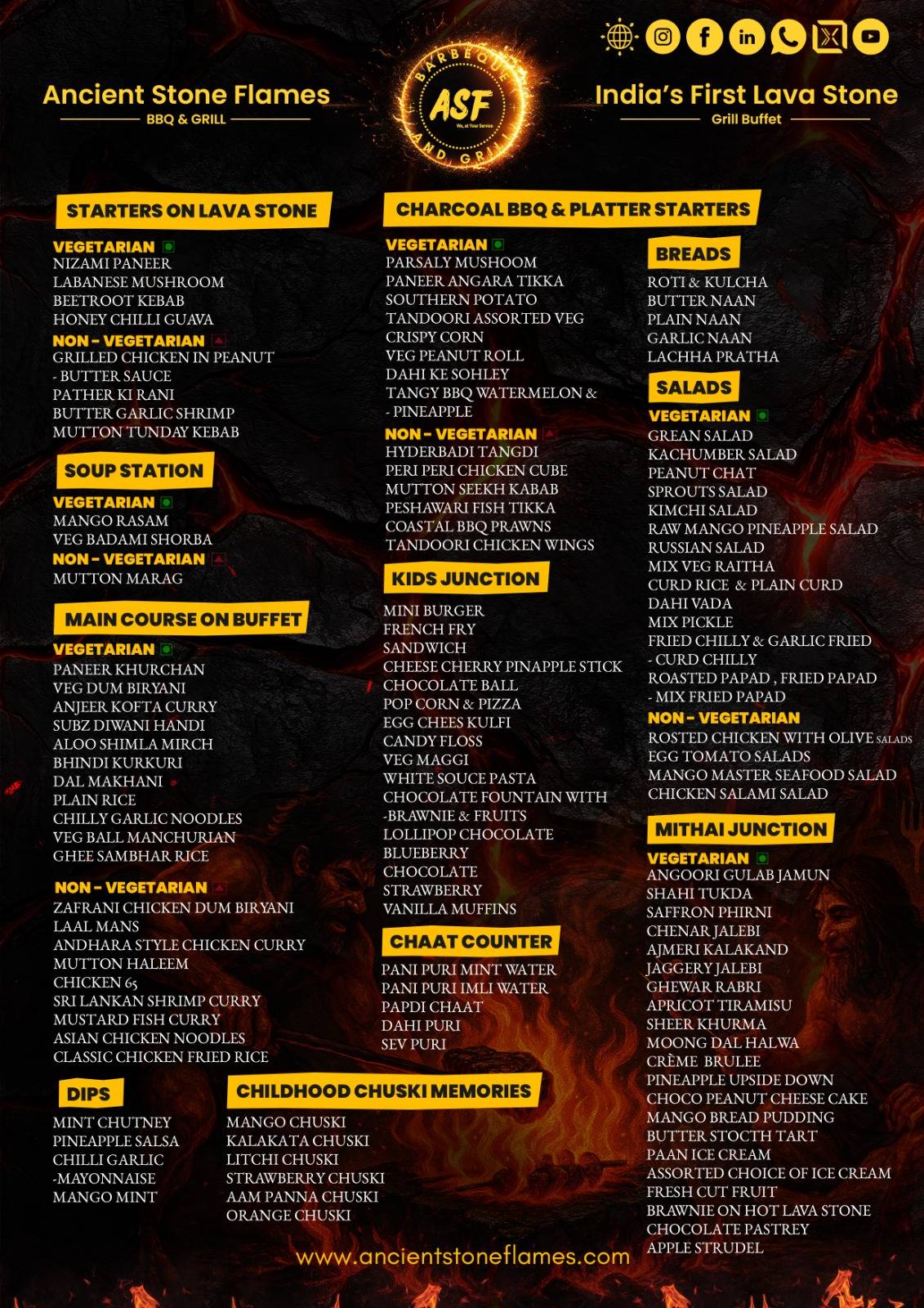 ASF - Ancient Stone Flames BBQ & Grill Jubilee Hills, Hyderabad menu
