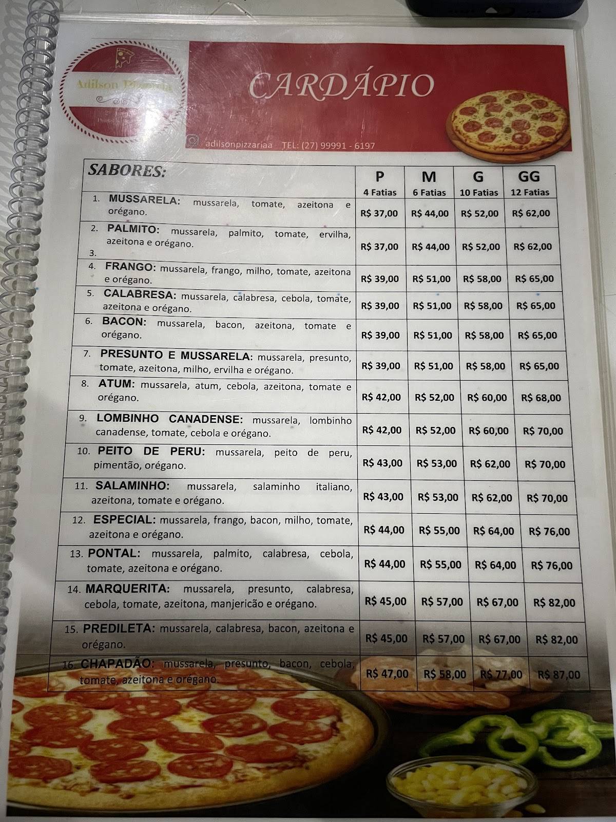 Adilson Pizzaria cardápio