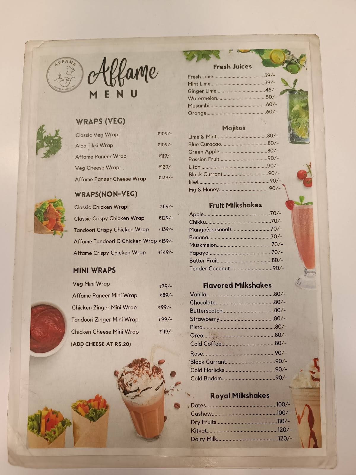 Affamé menu