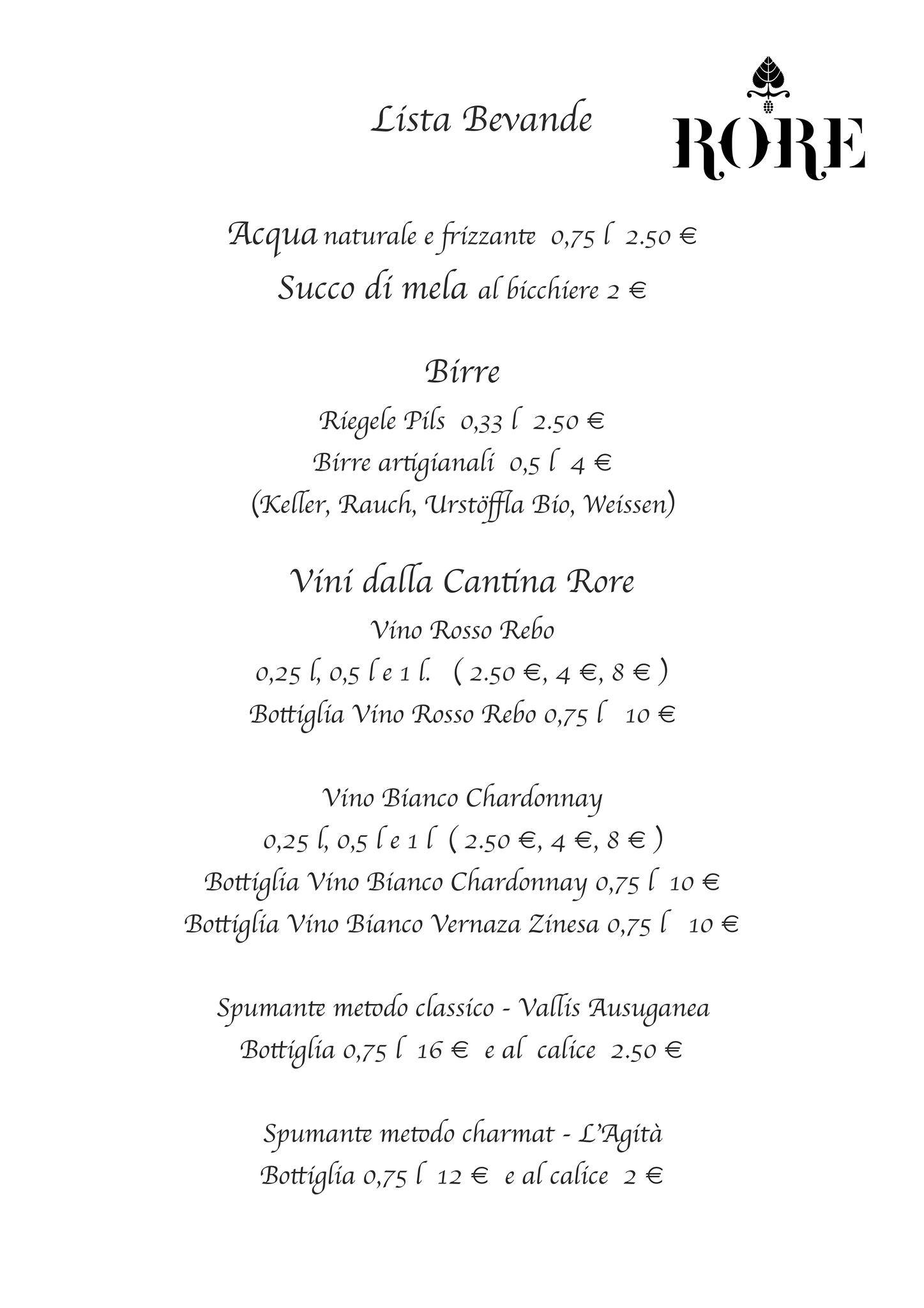 Menu di Agriturismo Rore 