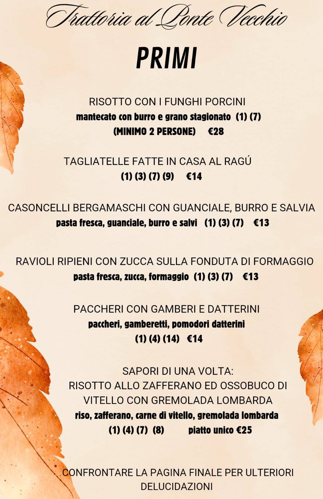 Menu di Al Ponte Vecchio 
