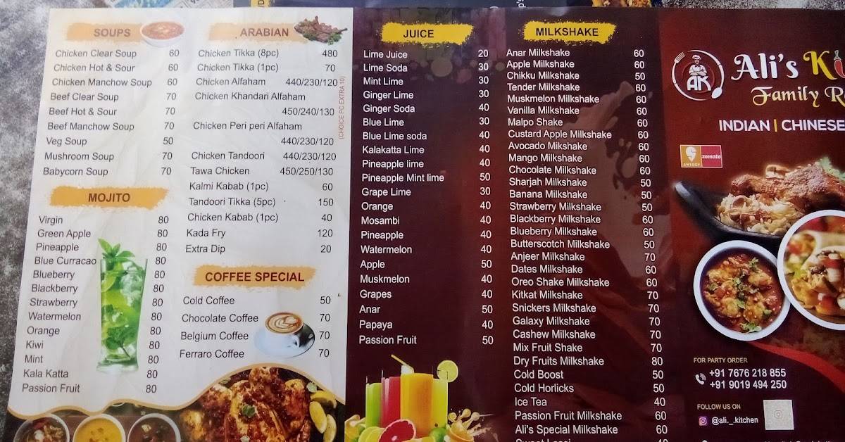 Ali's Kitchen menu