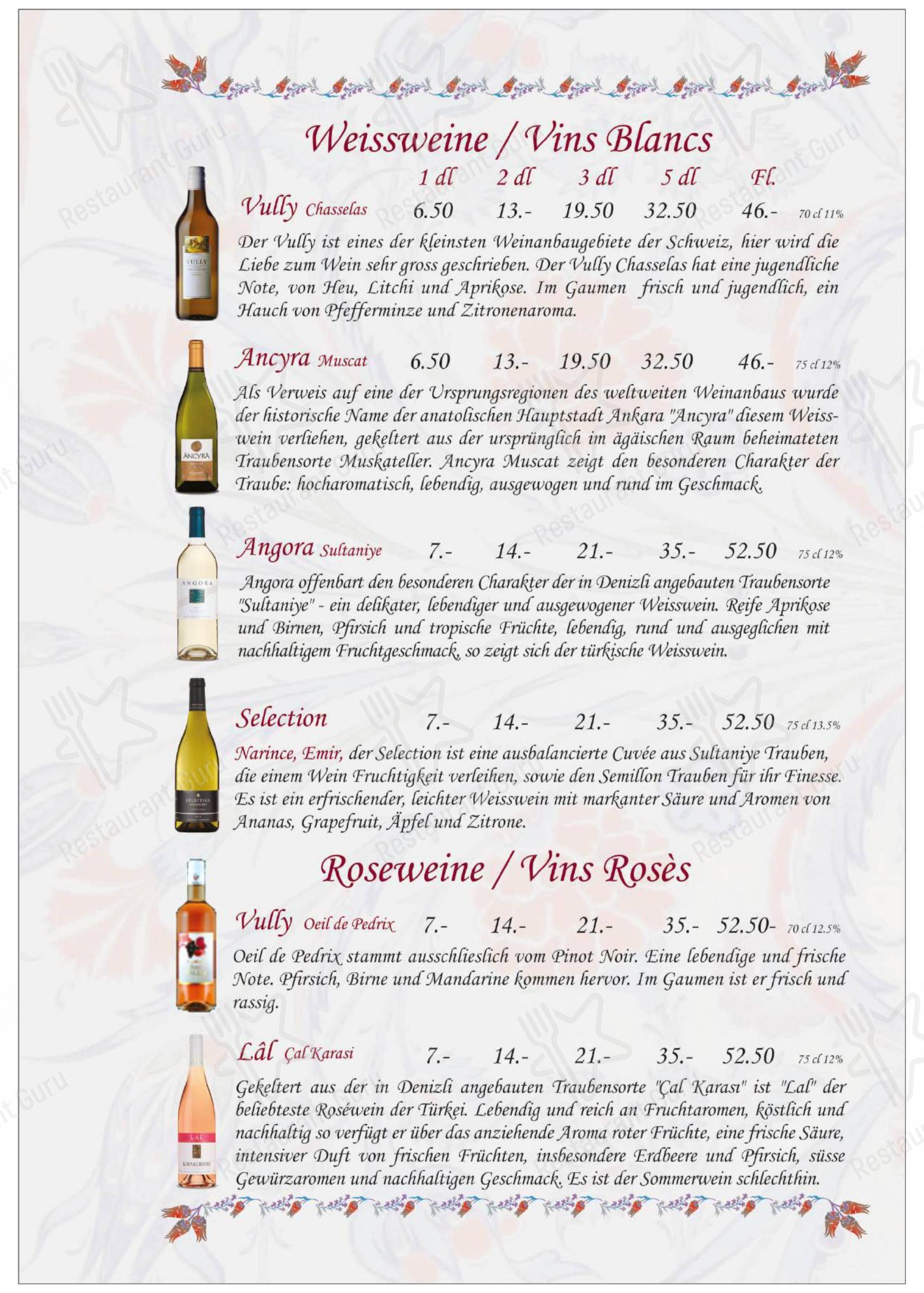 Restaurant Anatolia GmbH in Murten - Menu