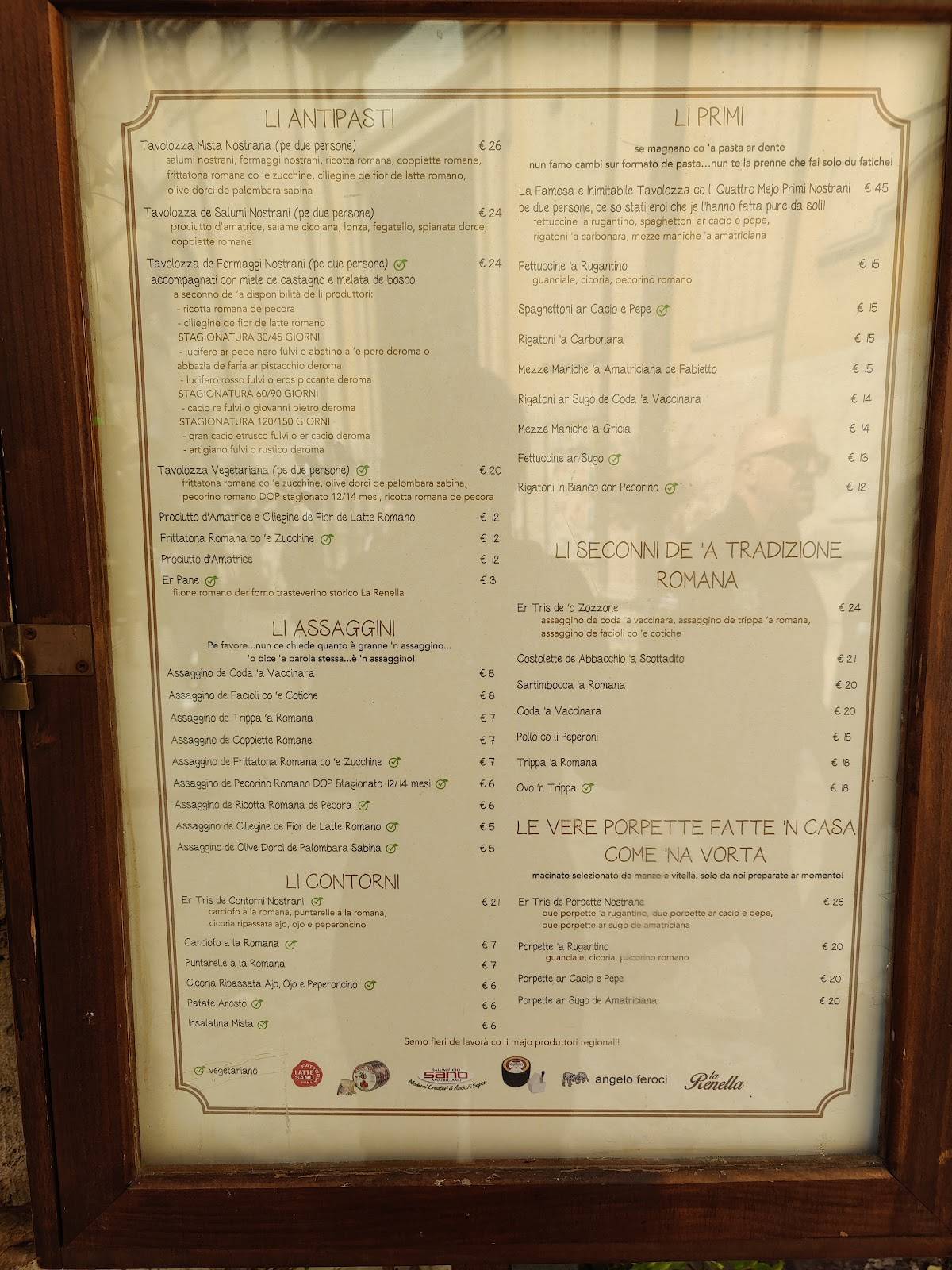 Menu di Antica Osteria Rugantino 