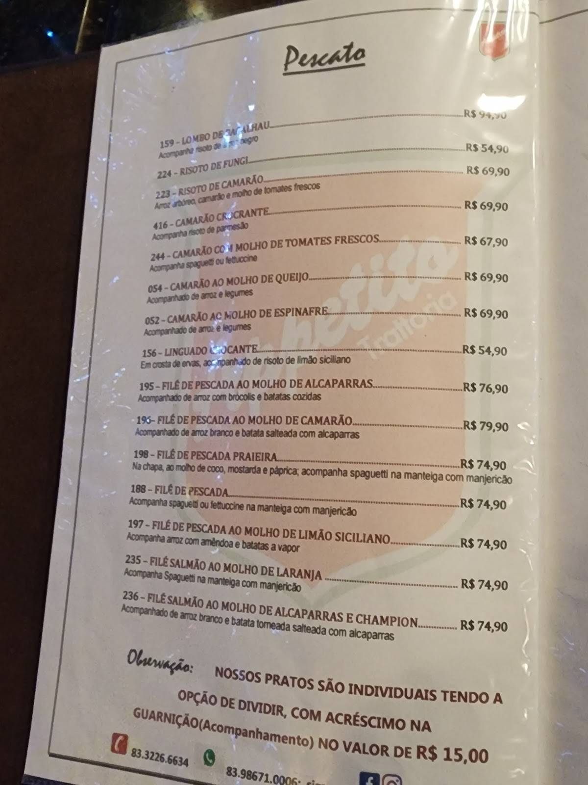 Appetito Trattoria cardápio