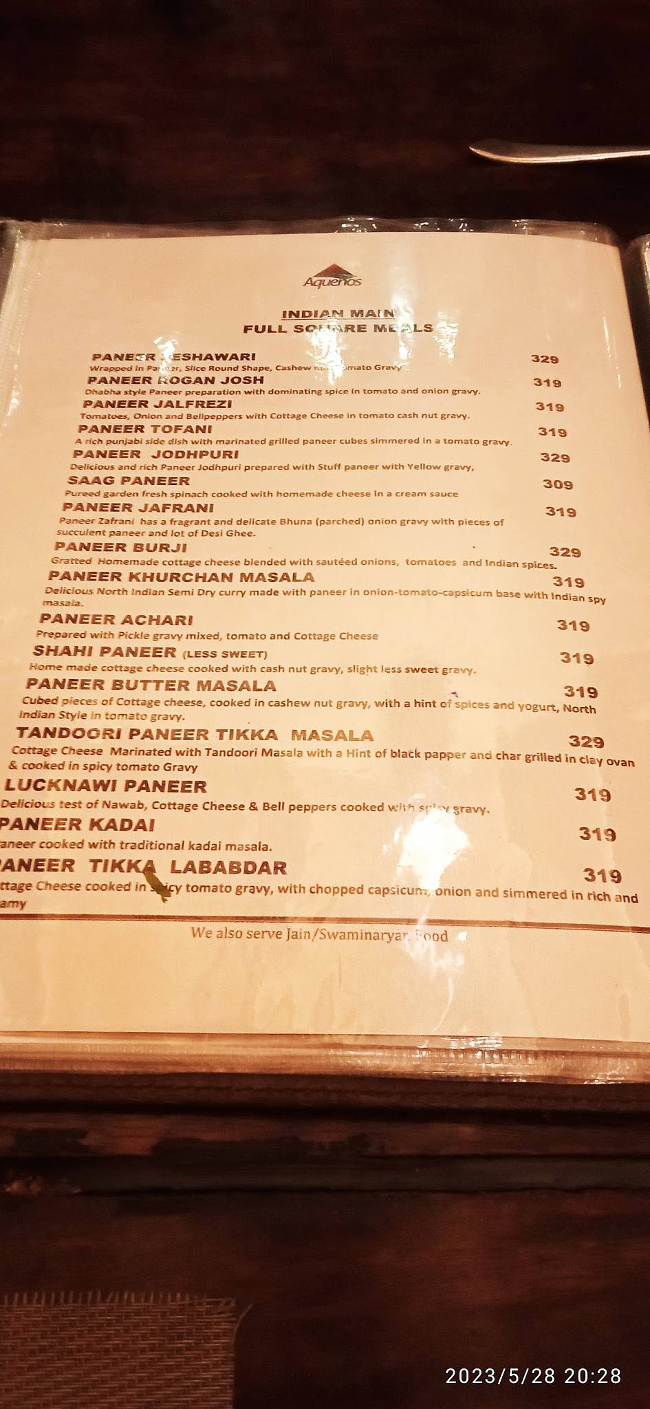 Aquenos Restaurant Nadiad menu