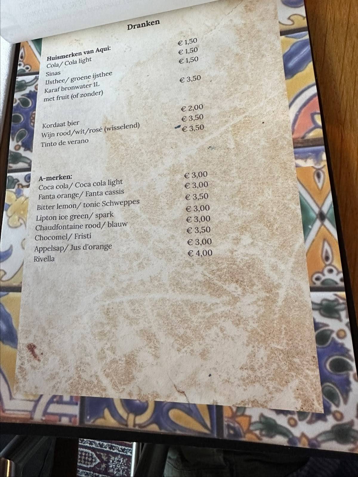 Menu de Aqui Mediterrane Tapas
