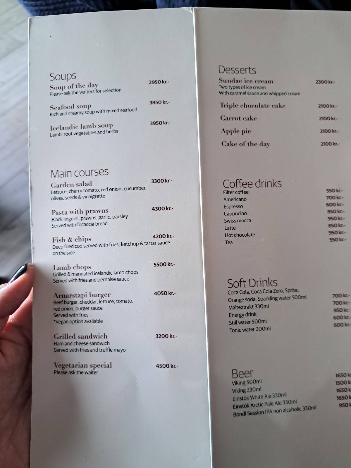 Menu de Arnarstapi Center and Snjófell Restaurant