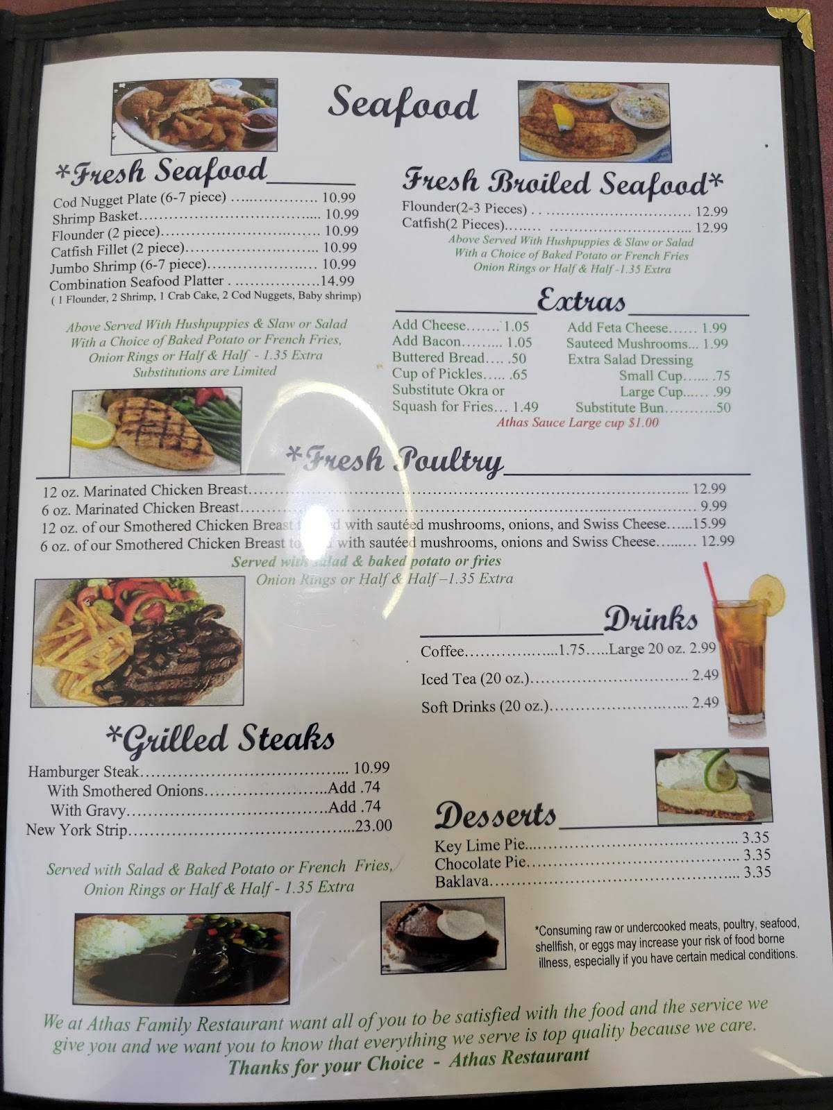 Menu at Athas Family Restaurant, Piedmont