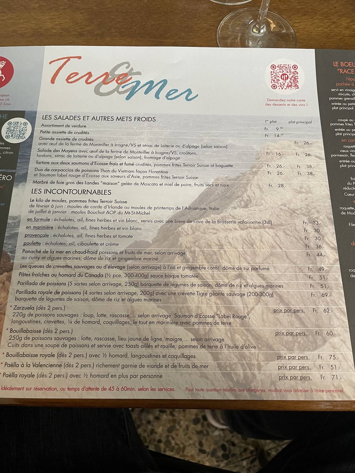 Menu di Au Cheval-Blanc 