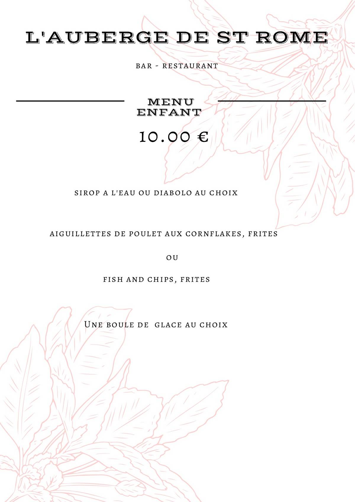 Menu de Auberge de Saint Rome