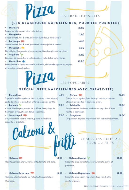 Menu de Bacio di Napoli