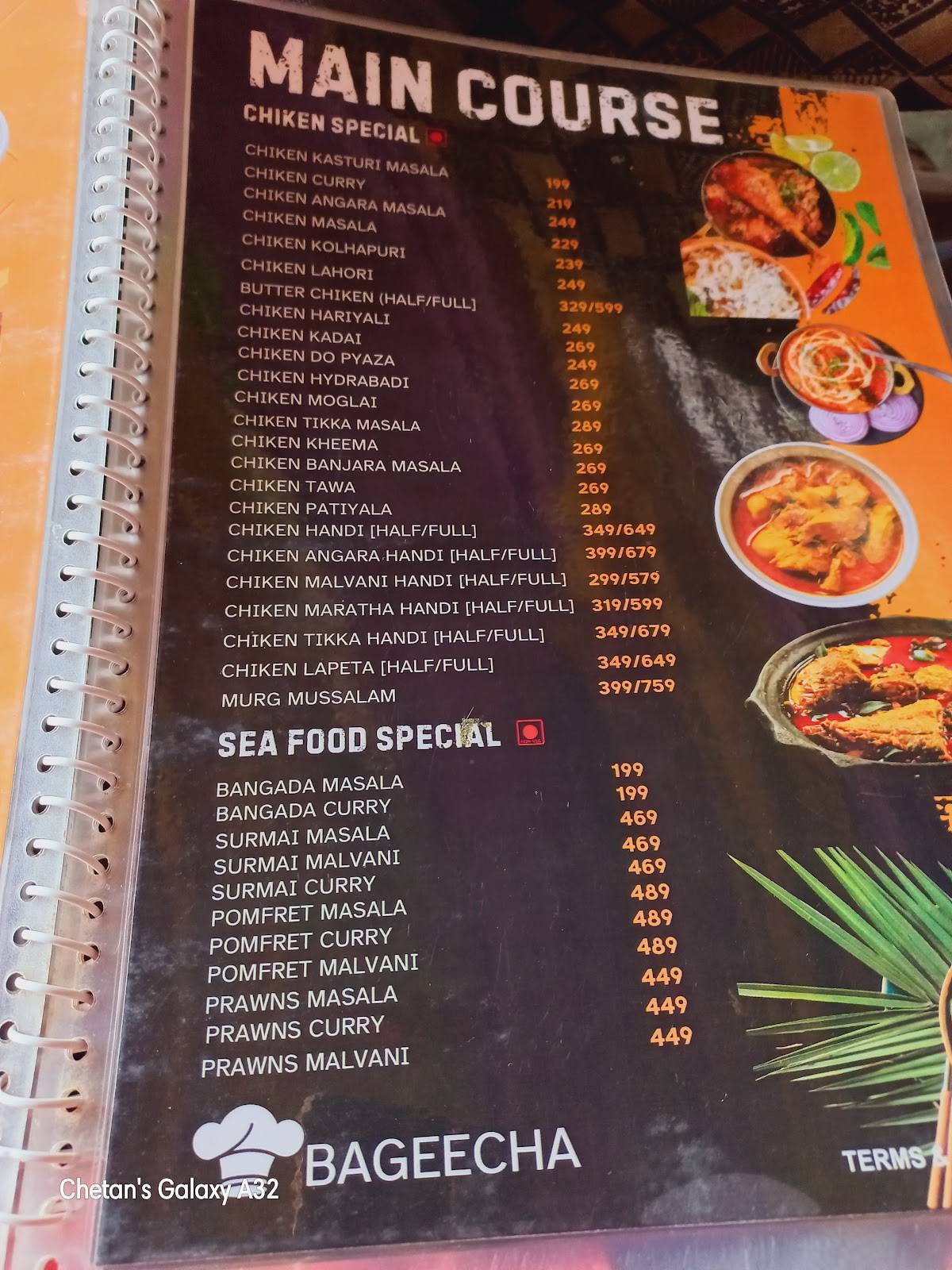 Bageecha Restaurant and Bar menu
