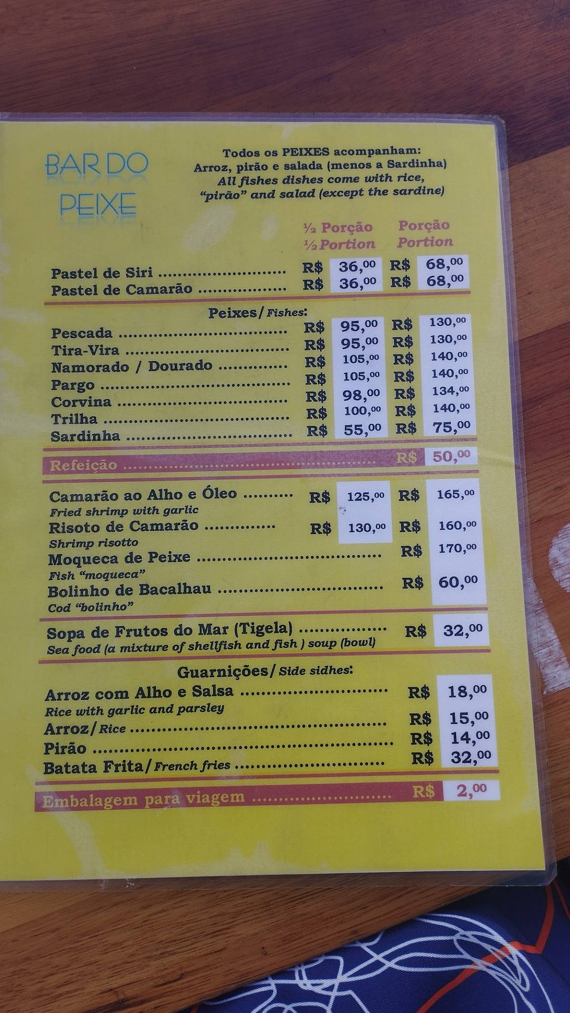 Bar do Peixe cardápio