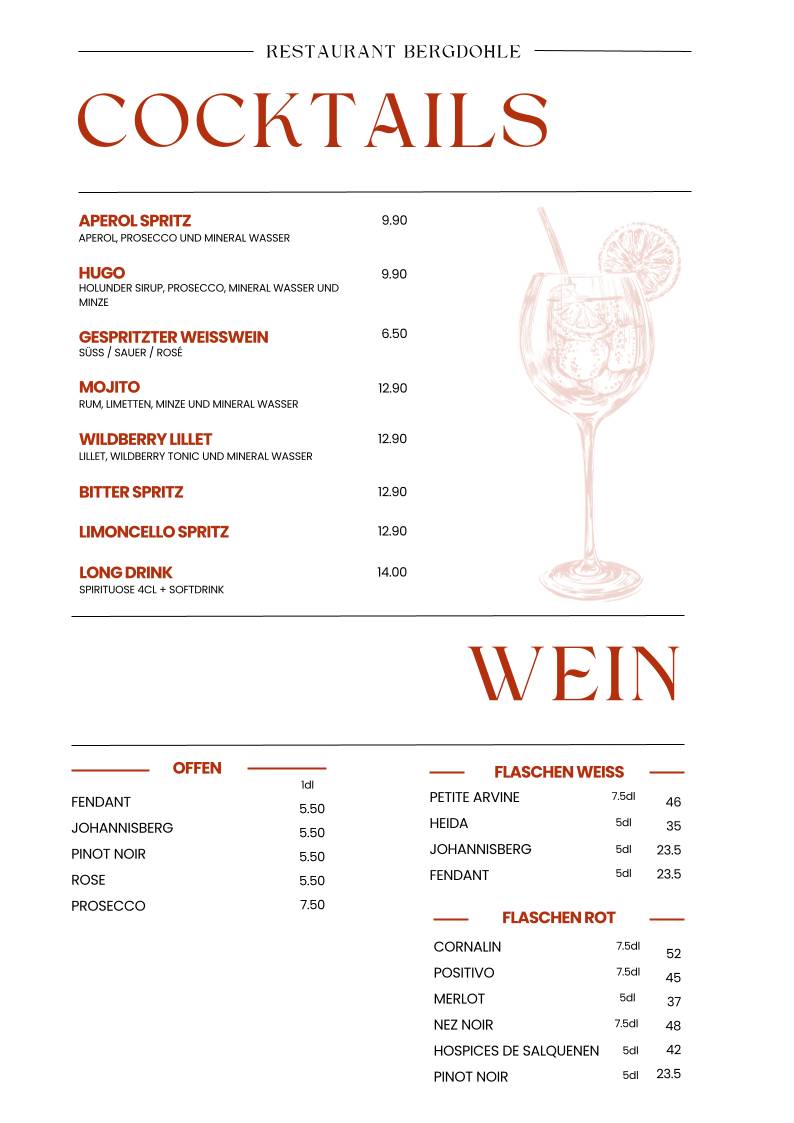Menu di Restaurant Bergdohle Riederalp 
