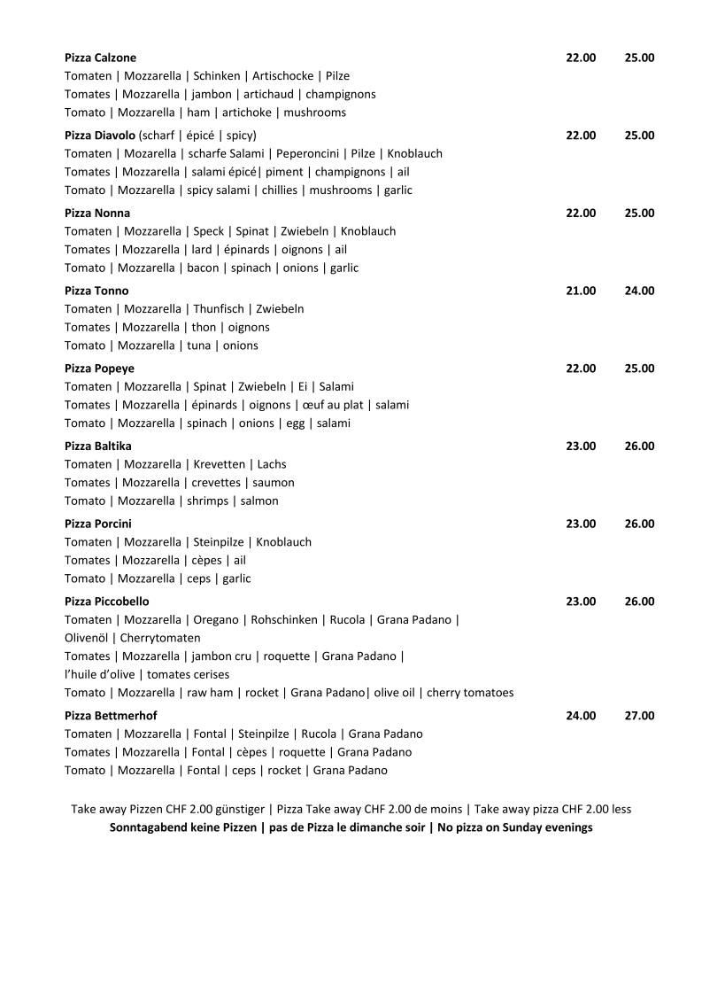 Menu di Restaurant Bettmerhof 