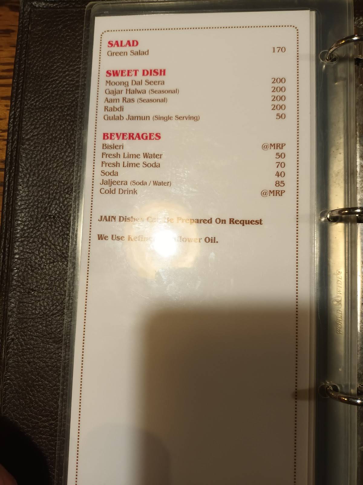 Bhagat Tarachand menu