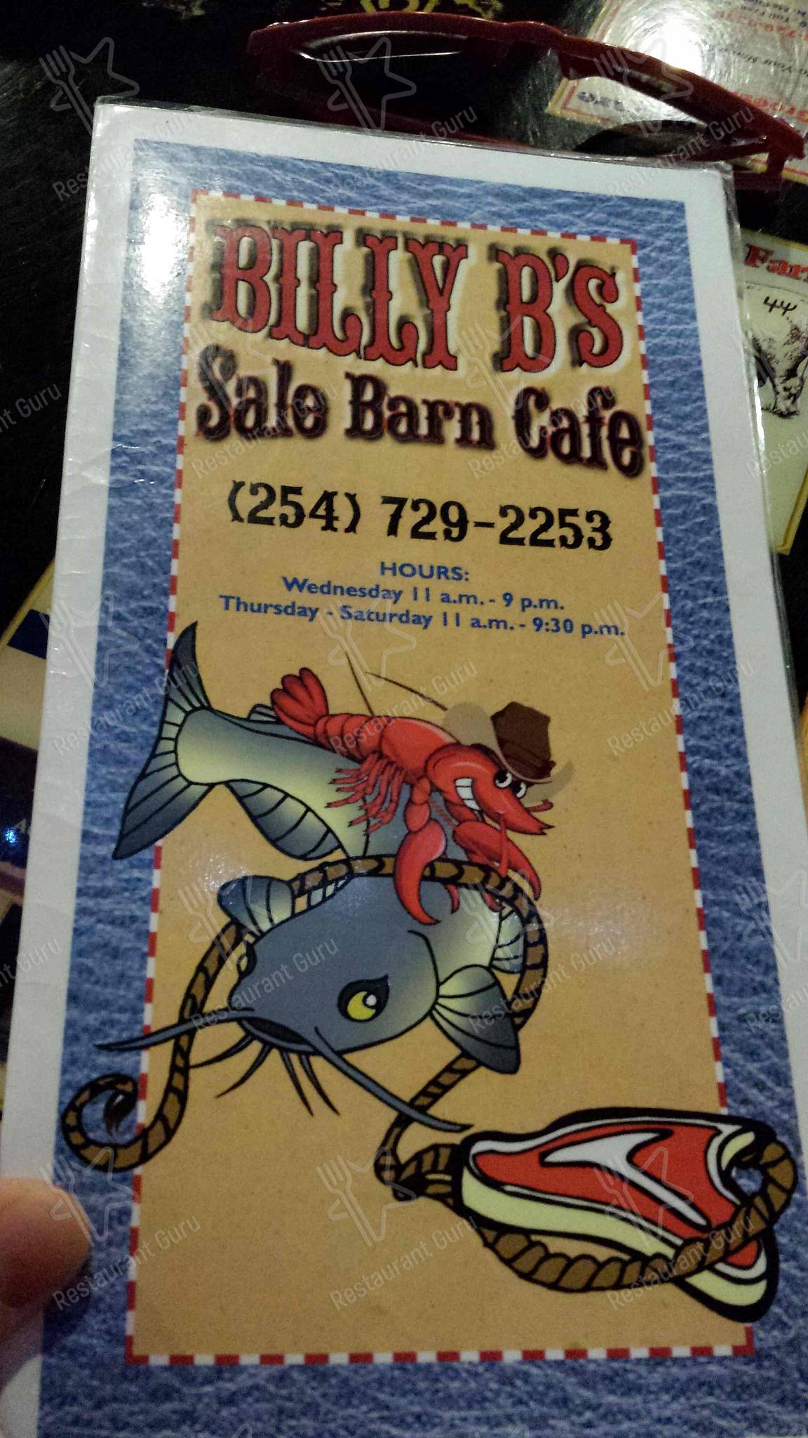 Menu at Billy B's Sale Barn Cafe, Groesbeck, E Hwy 164