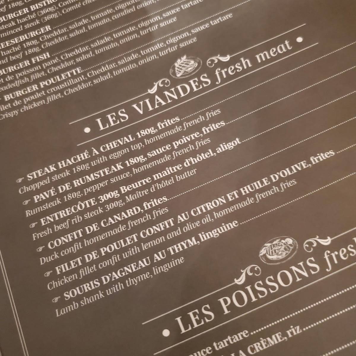 Menu de Bistrot de Paris (Roissy)