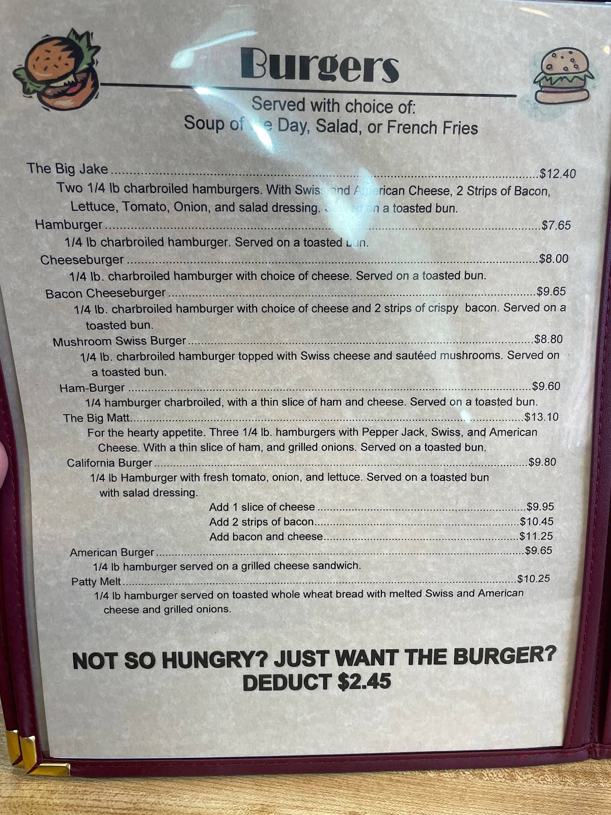 Menu at Boondocks Cafe, Wadena