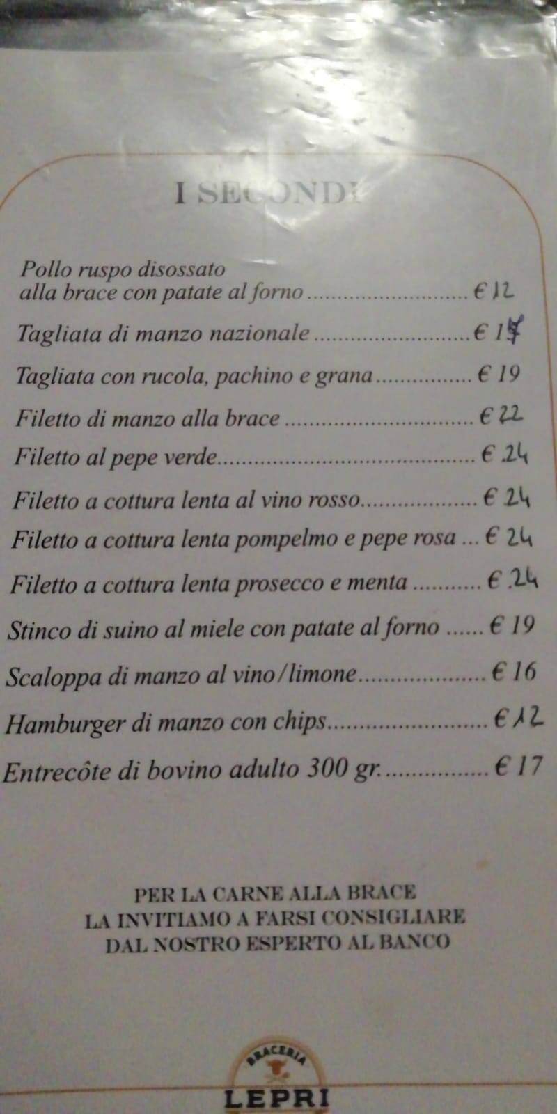 Menu di Braceria Enoteca Lepri 