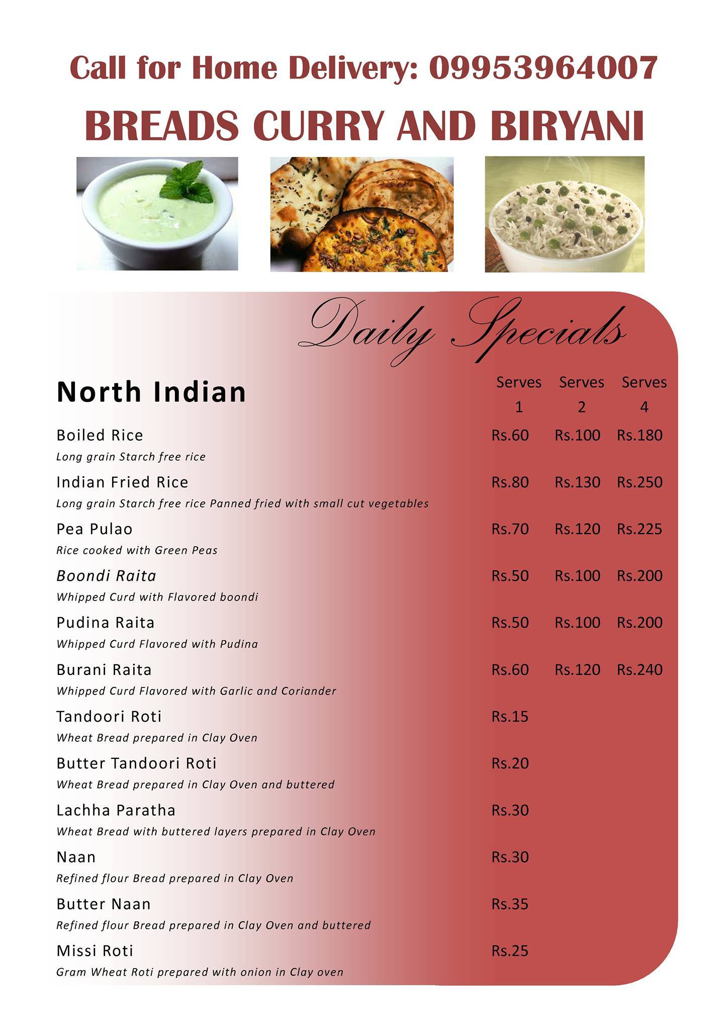 Breads Curry & Biryani menu