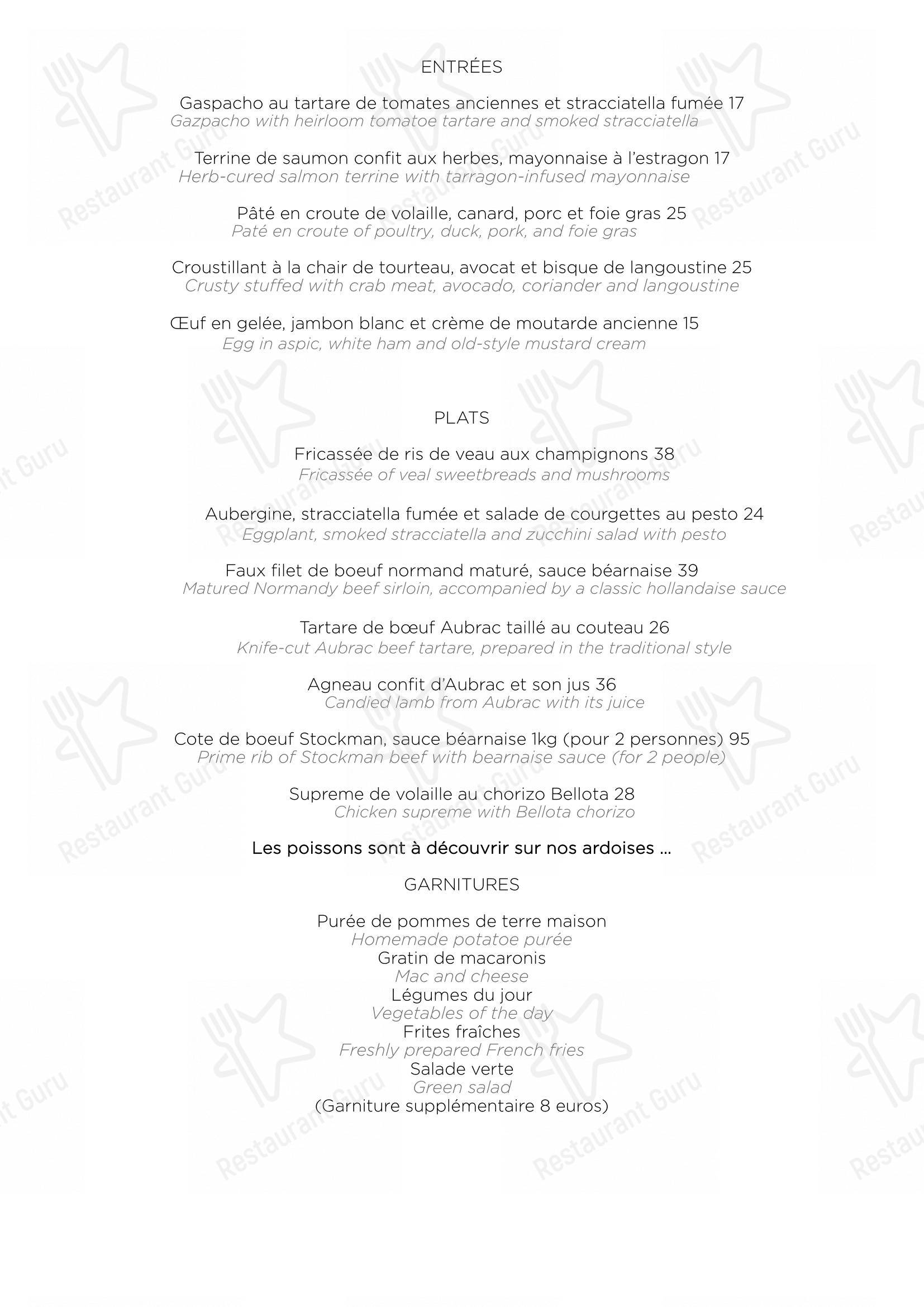 Restaurant Brigitte dans Paris - Menu bar