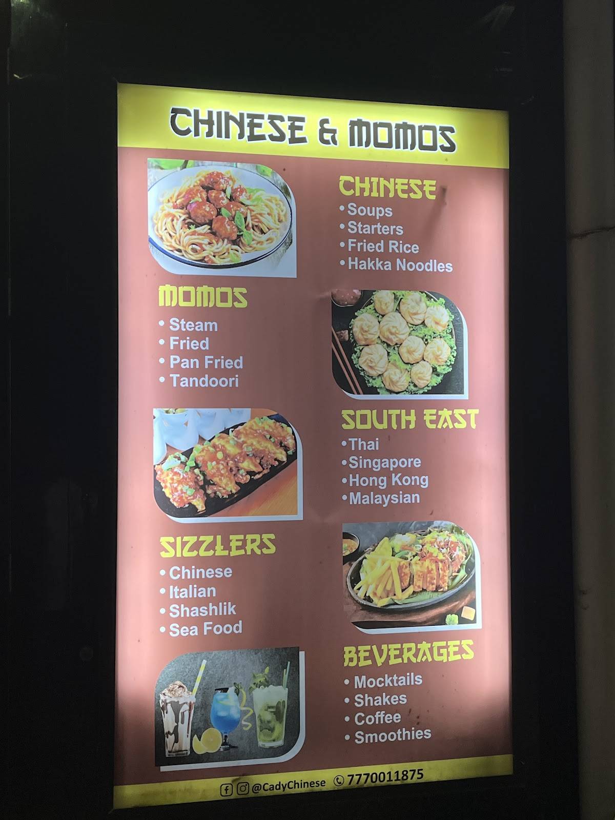 Cady Chinese menu