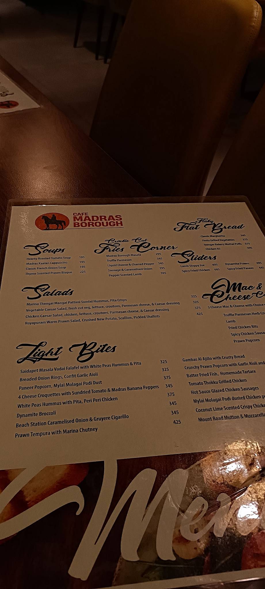 Cafe Madras Borough menu