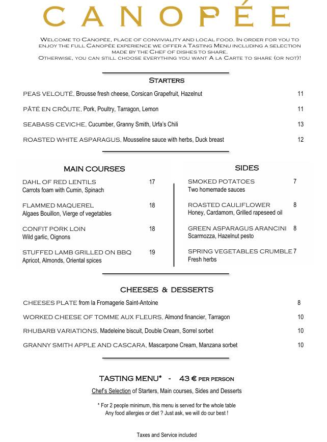 Menu de Canopée