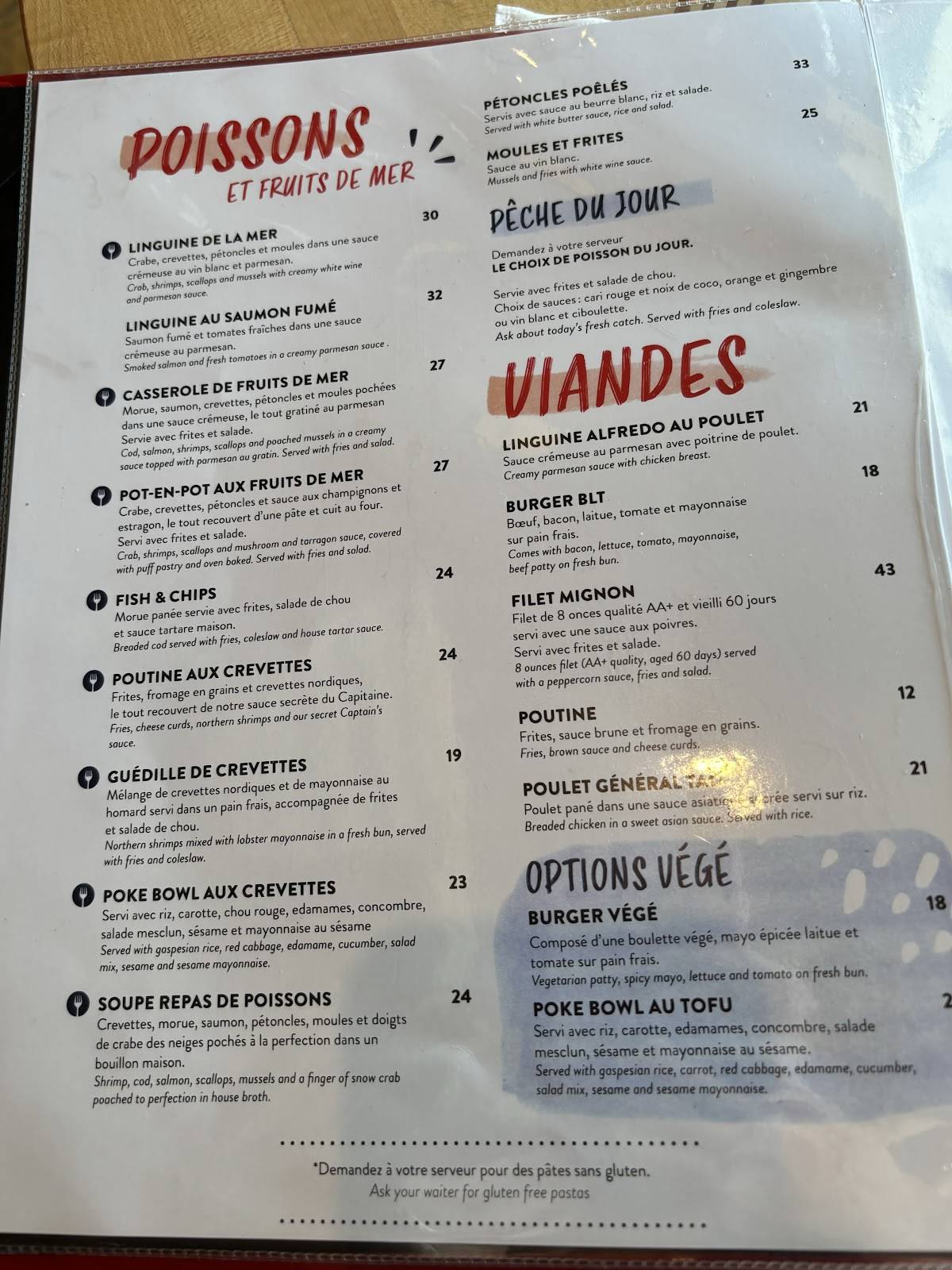Menu de Capitaine Homard