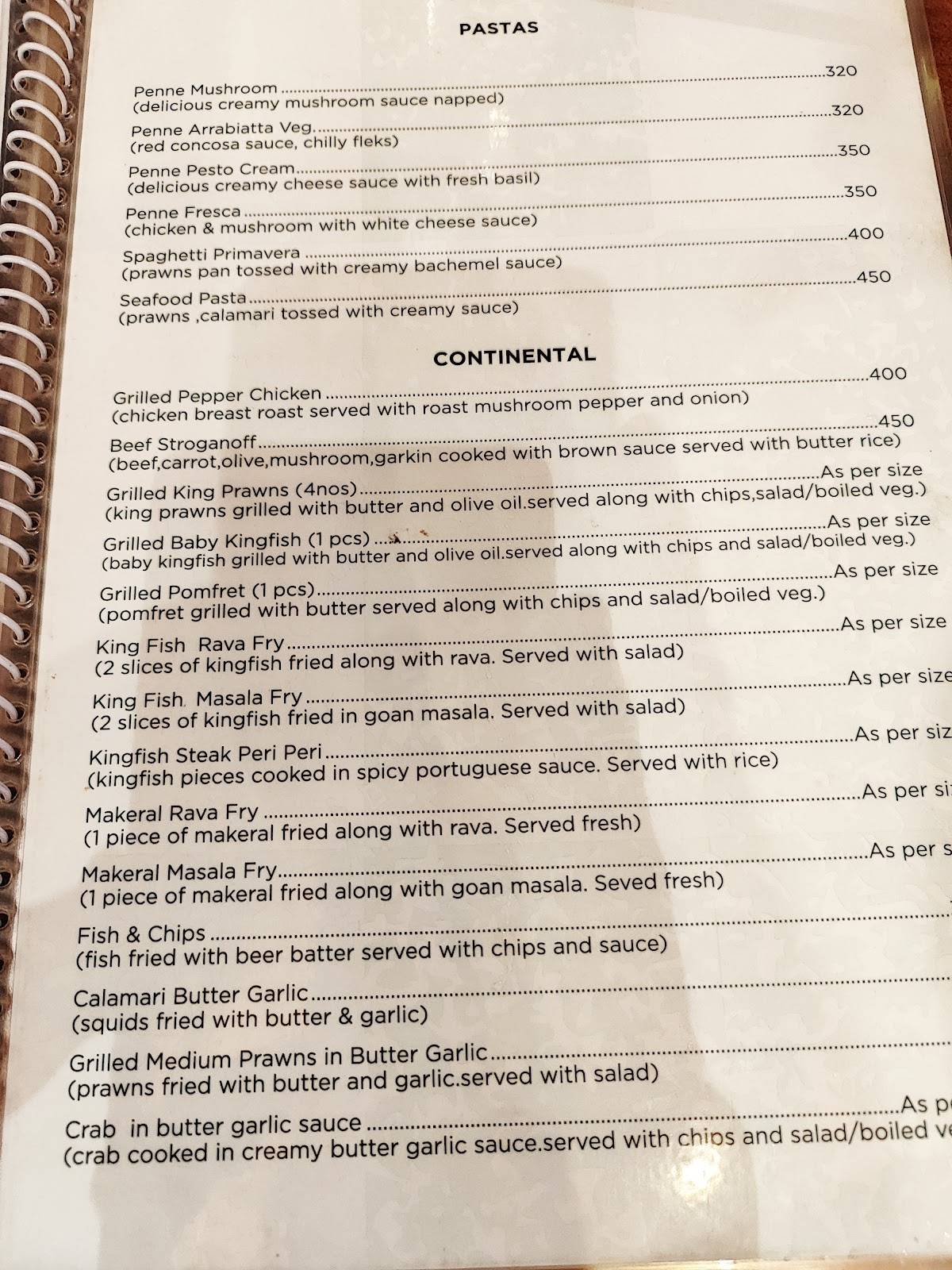Carvalho's Bar & Restaurant menu