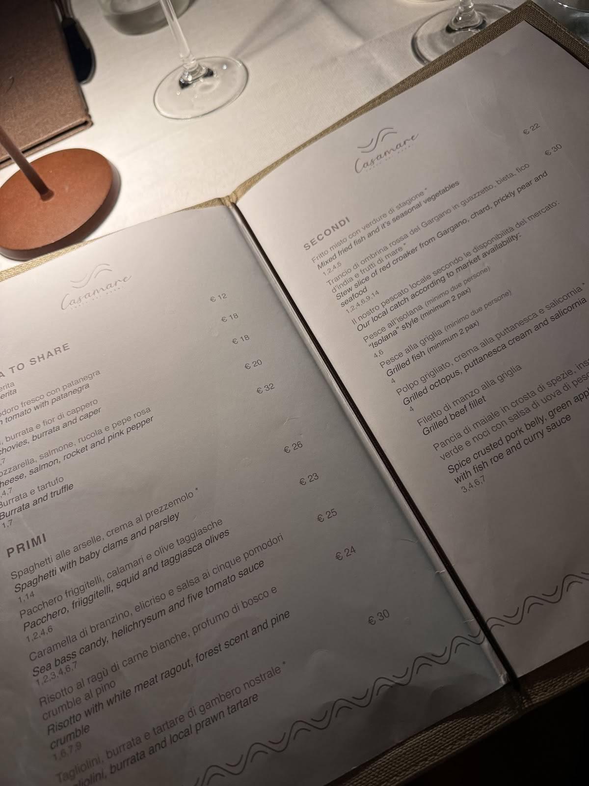 Menu di Casamare 