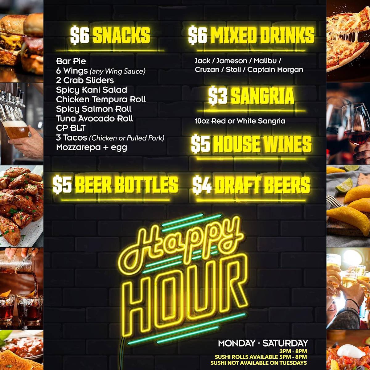 Menu at Central Park NJ Sports Bar Restaurant Banquet Hall