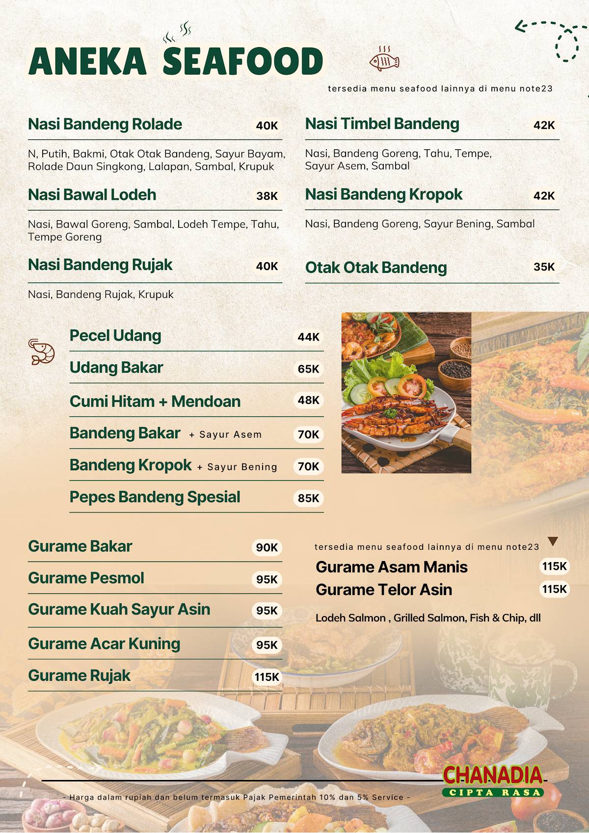 Menu at Chanadia Cipta Rasa Erlangga restaurant, Semarang