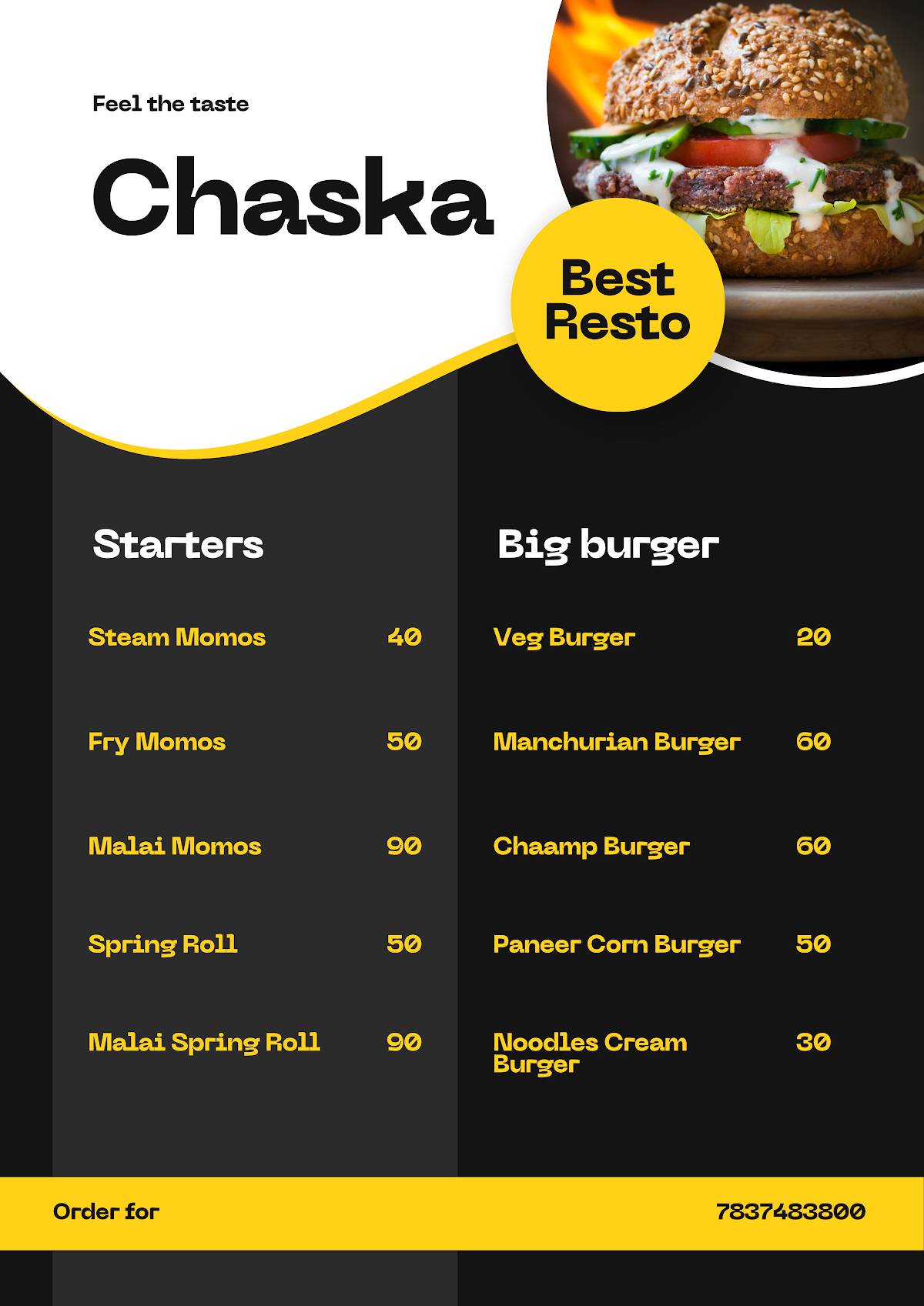 CHASKA FOODS menu