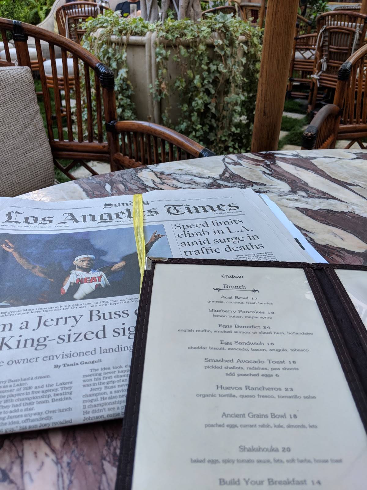 Menu at Chateau Marmont restaurant, Los Angeles, Sunset Blvd