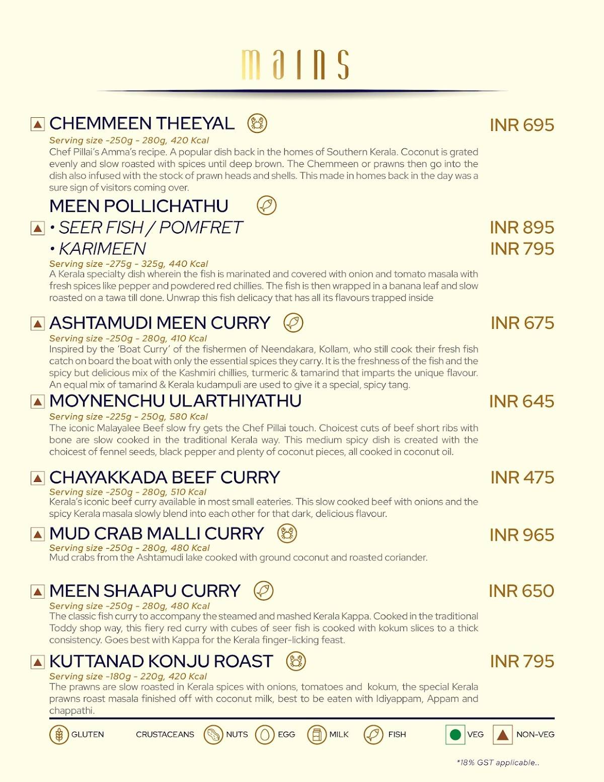 Restaurant Chef Pillai Kochi menu