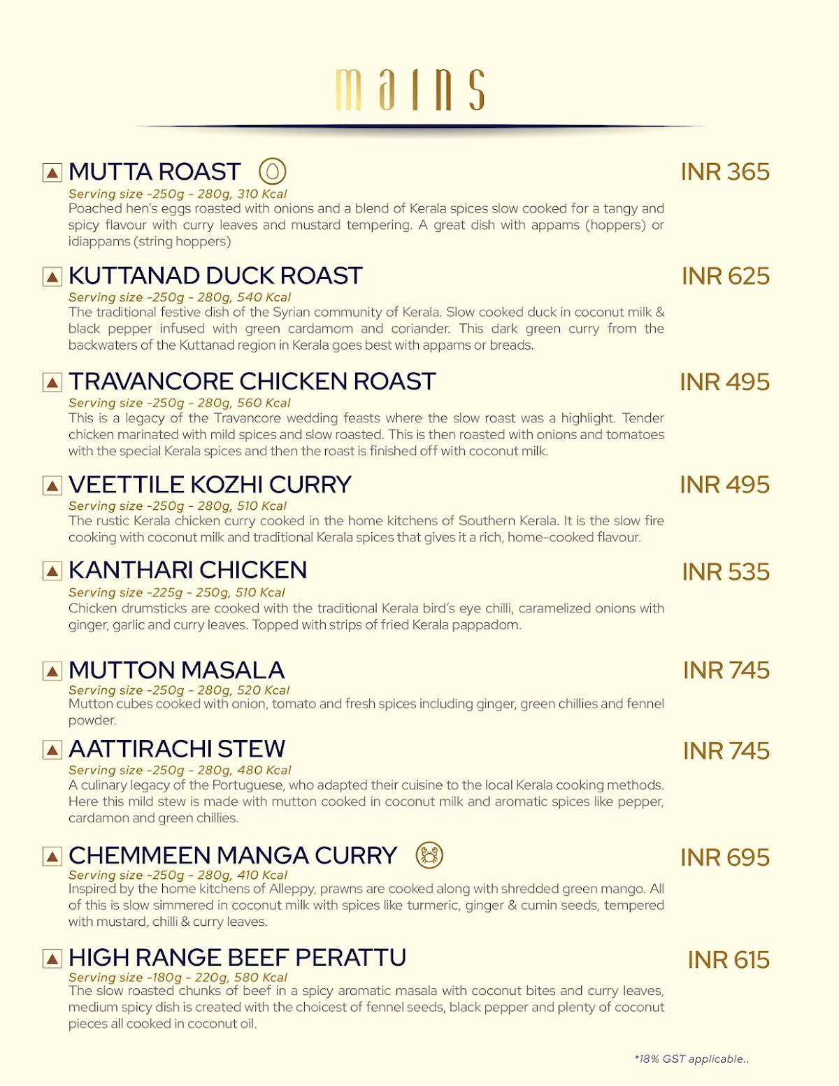 Restaurant Chef Pillai Kochi menu