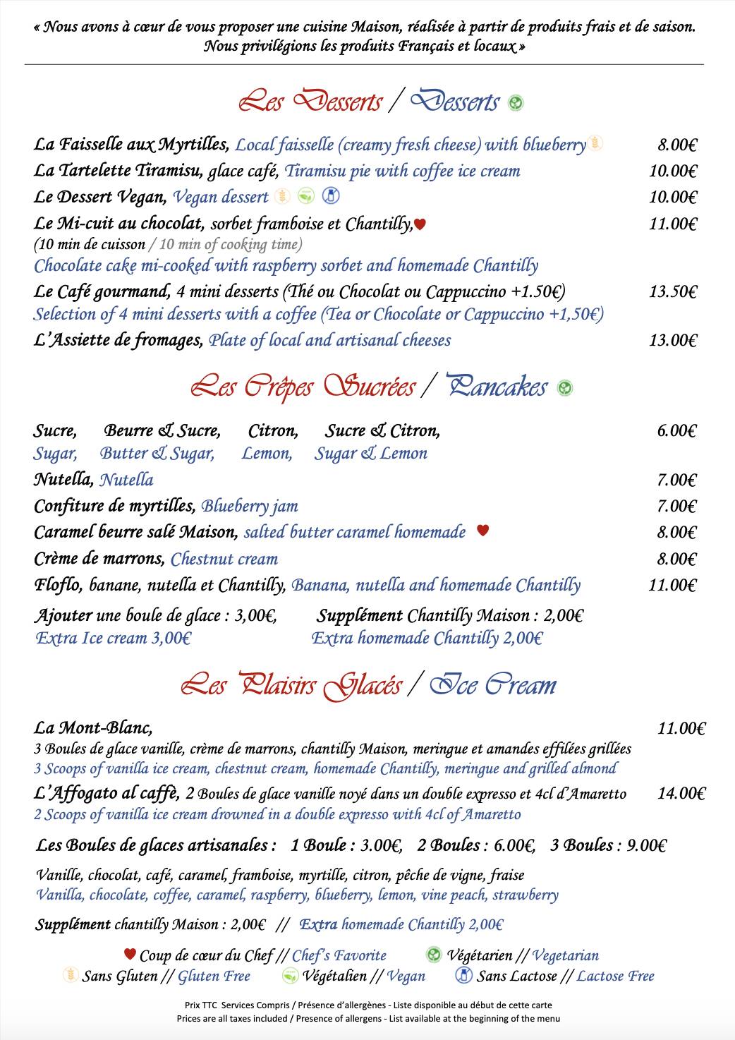 Menu de Chez Constant