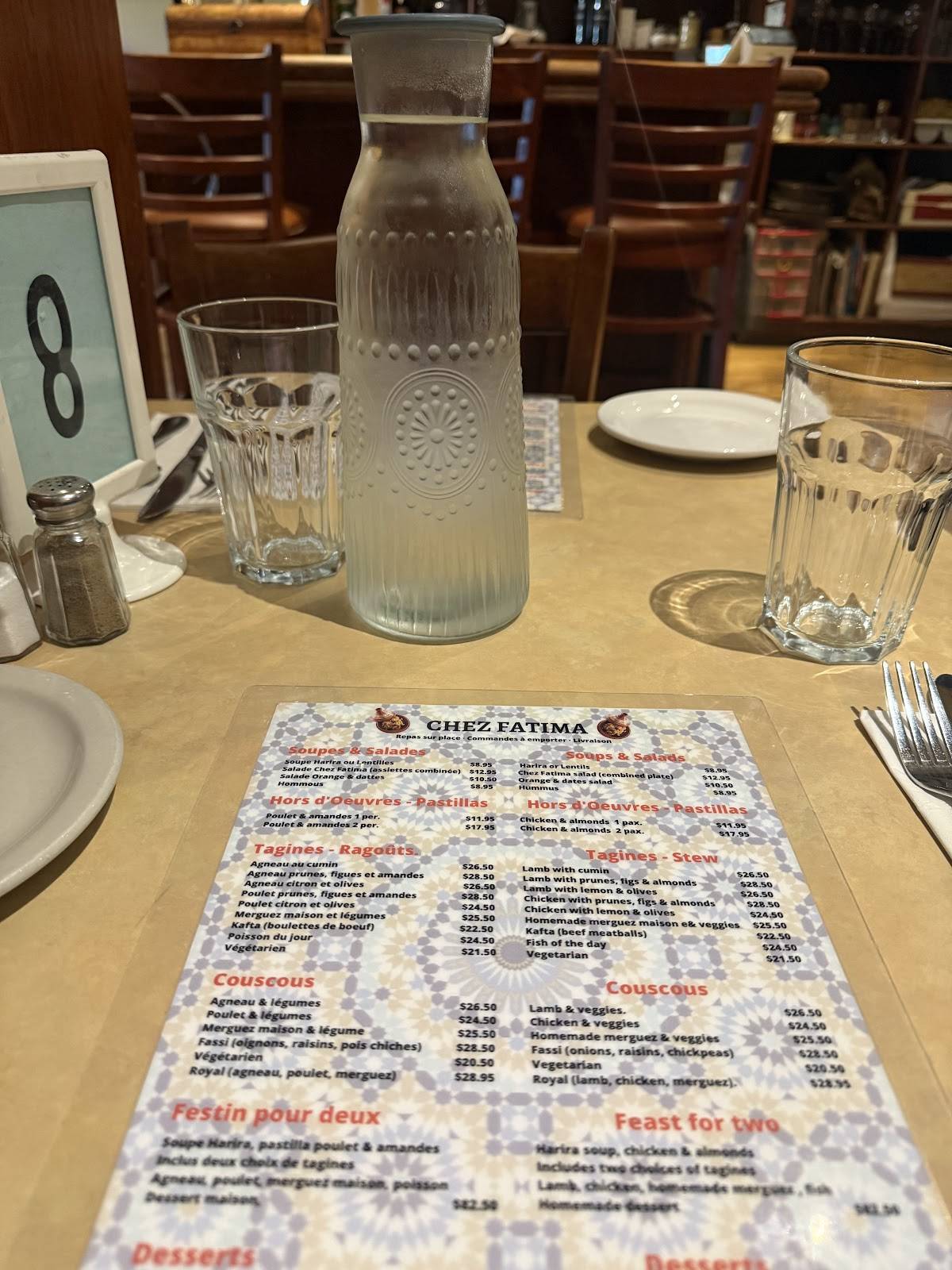Menu de Chez Fatima