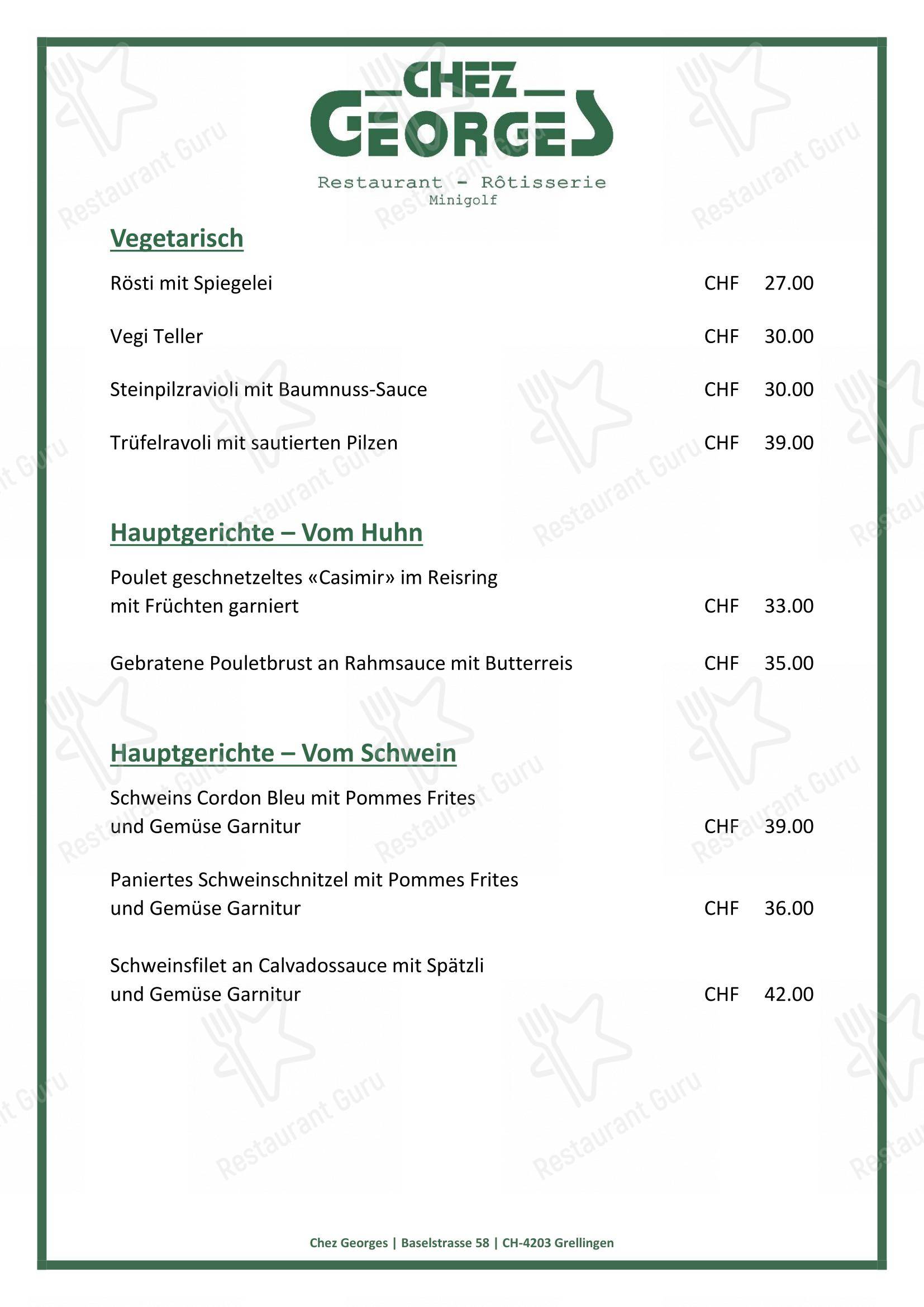 Menu di Restaurant Chez Georges - Menu bar