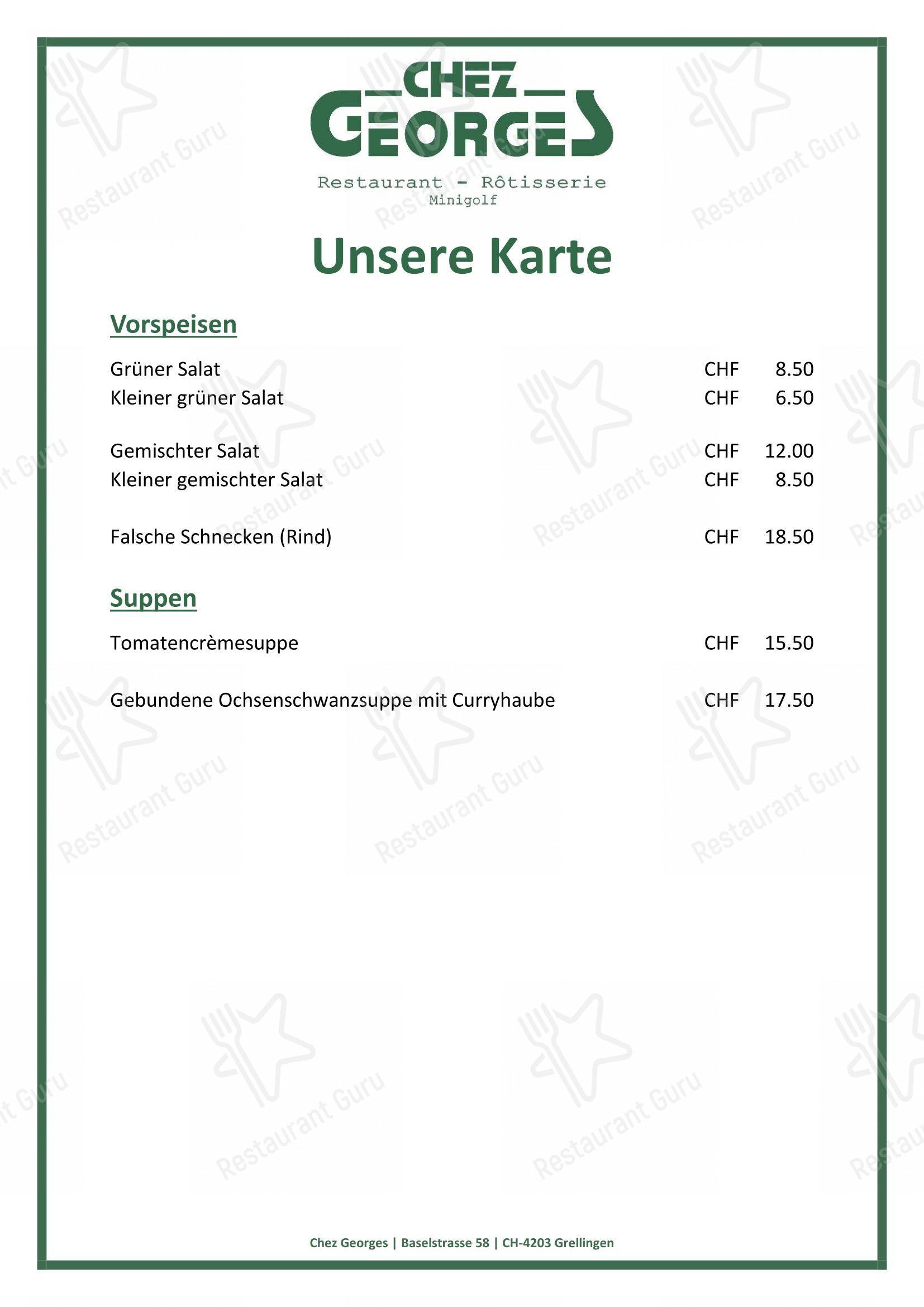 Menu di Restaurant Chez Georges - Menu bar